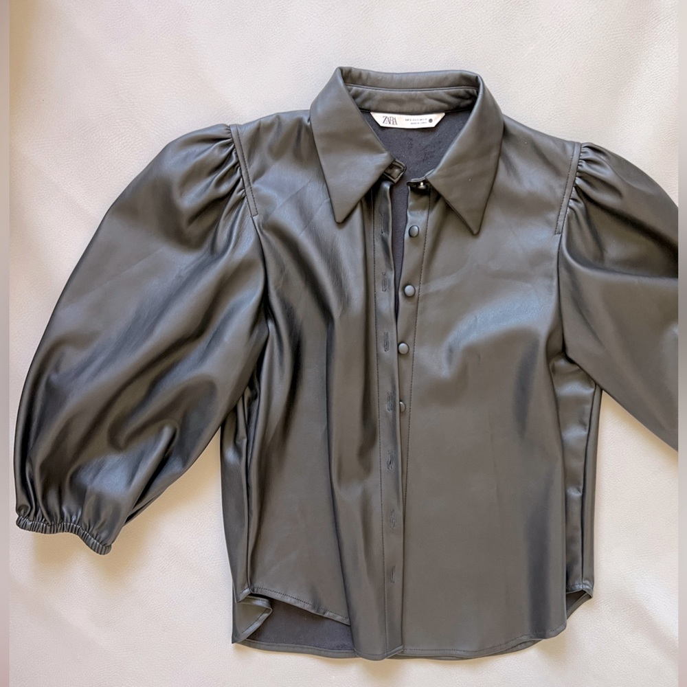 Zara Black Leather Button Down